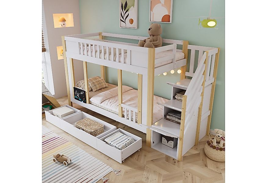 MODFU Etagenbett Drei Schubladen auf Rollen, Inklusive Tafel (Kinderbett, T günstig online kaufen