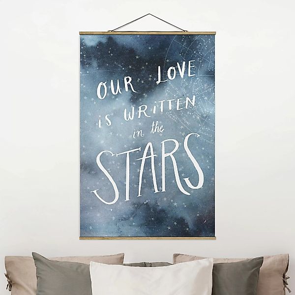 Stoffbild Spruch mit Posterleisten - Hochformat Himmlische Liebe - Sterne günstig online kaufen