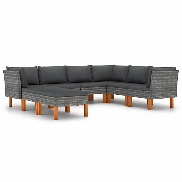 8-tlg. Garten-lounge-set Mit Kissen Poly Rattan Grau günstig online kaufen