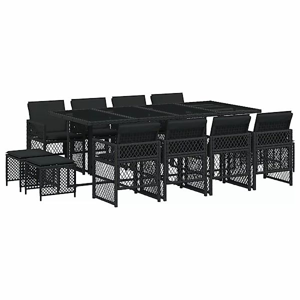 vidaXL 13-tlg Garten-Essgruppe mit Kissen Schwarz Poly Rattan Modell 45 günstig online kaufen