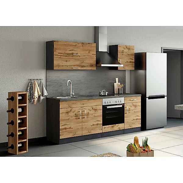 Held Möbel Küchenzeile Sorrento 210 cm Wotaneiche-Grafit ohne E-Geräte günstig online kaufen