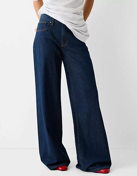 Bershka Wide-Leg-Jeans Damen 32 Marinenblau günstig online kaufen