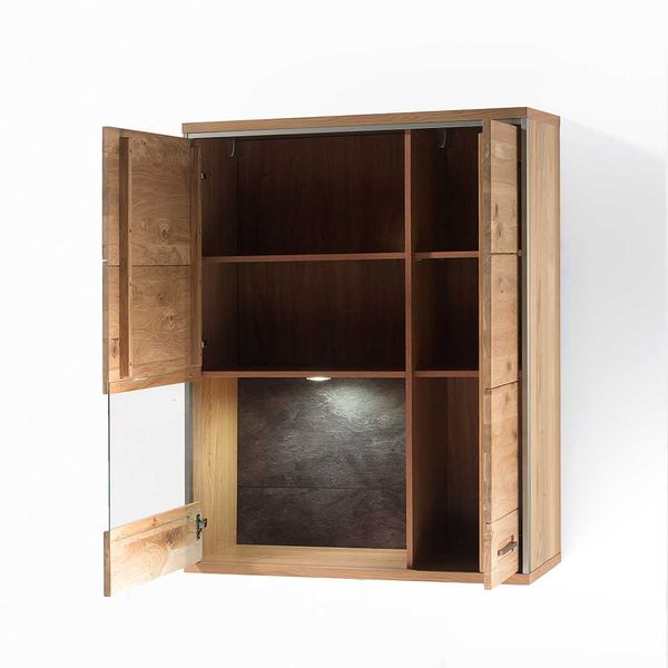 Wohnzimmer Wandvitrine mit Asteiche furniert 120 cm hoch günstig online kaufen