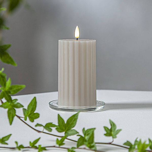 STAR TRADING Adventskerze LED Stumpenkerze STRIPE beige, 3D Flamme & Timer günstig online kaufen