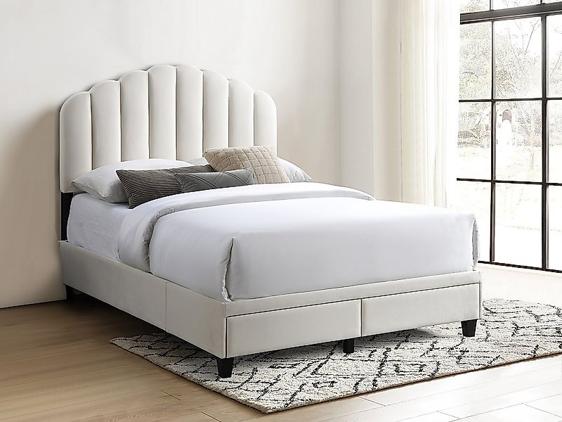 Bett mit Schubladen + Matratze - 160 x 200 cm - Samt - Elfenbeinfarben - IL günstig online kaufen