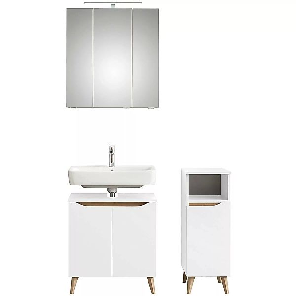 Badezimmer Set mit Füßen in Holzoptik QUEIMADOS-66 in Weiß Glanz mit Weiß H günstig online kaufen
