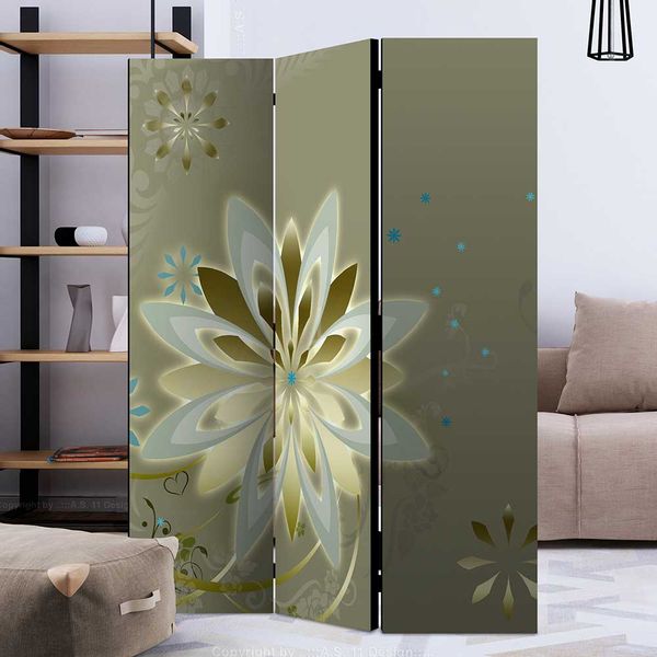 Hoher Paravent in Grau und Goldfarben Leinwand Füllung günstig online kaufen