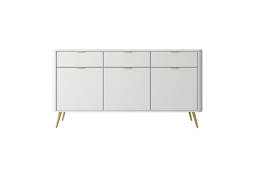 Selsey Sideboard OVAL, 3-türig mit 3 Schubladen, 6 Fächern, goldenen Griffe günstig online kaufen