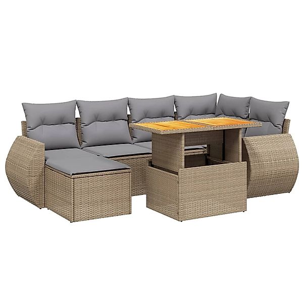 vidaXL 7-Tlg Garten-Sofagarnitur mit Kissen Beige Poly Rattan 3275817 günstig online kaufen