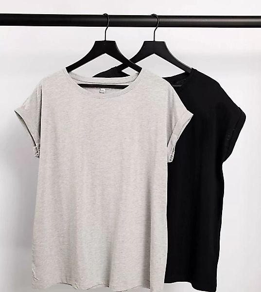 Simply Be – 2er-Pack Boyfriend-T-Shirts in Schwarz und Grau-Mehrfarbig günstig online kaufen