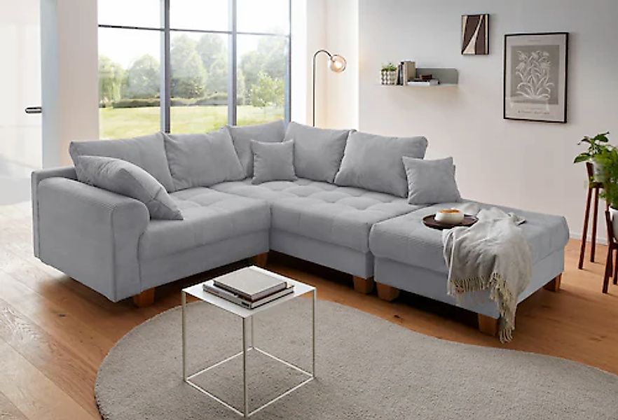 Home affaire Ecksofa »Rice L-Form, B: 216 cm« Set: Sofa & Hocker, mit 3 Zie günstig online kaufen