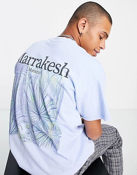 Vintage Supply – T-Shirt in Hellblau mit „Marrakesh“-Print auf dem Rücken günstig online kaufen