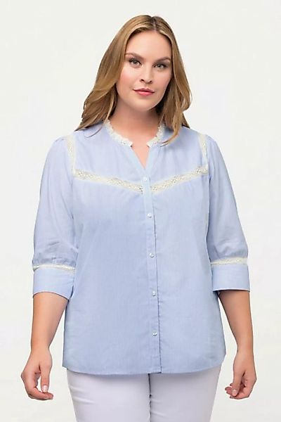 Ulla Popken Satinbluse Bluse Rüschenkragen Spitze V-Ausschnitt 3/4-Arm günstig online kaufen