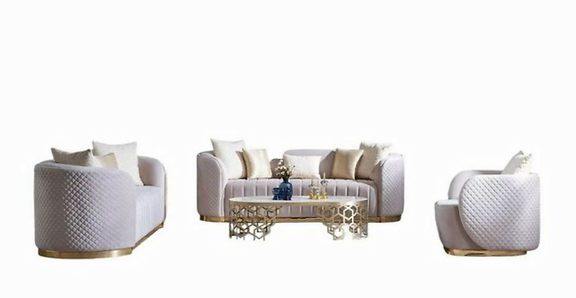 Xlmoebel Chesterfield-Sofa Luxuriöses ovales Sofa-Set aus 3+2+1 Polstermöbe günstig online kaufen