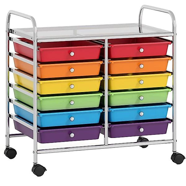 Costway Rollwagen mit 12 Stapelbaren Schubladen Badrollwagen Schwarz günstig online kaufen