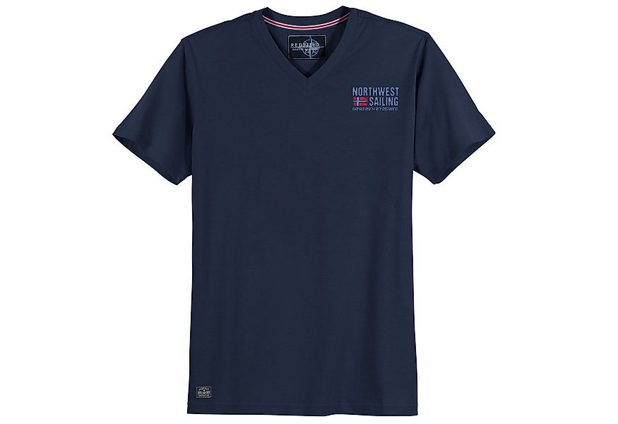 redfield Print-Shirt Redfield Übergrößen T-Shirt V-Neck navy Brustprint günstig online kaufen