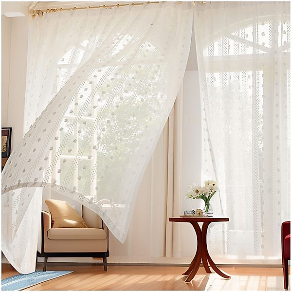 Qelus Gardine Fenster Vorhang Transparent Pompom günstig online kaufen
