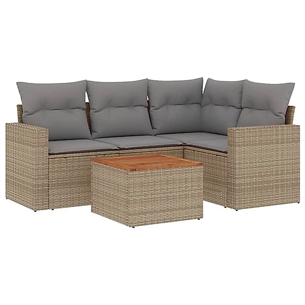 vidaXL 5-Tlg Garten-Sofagarnitur mit Kissen Beige Poly Rattan 3224106 günstig online kaufen