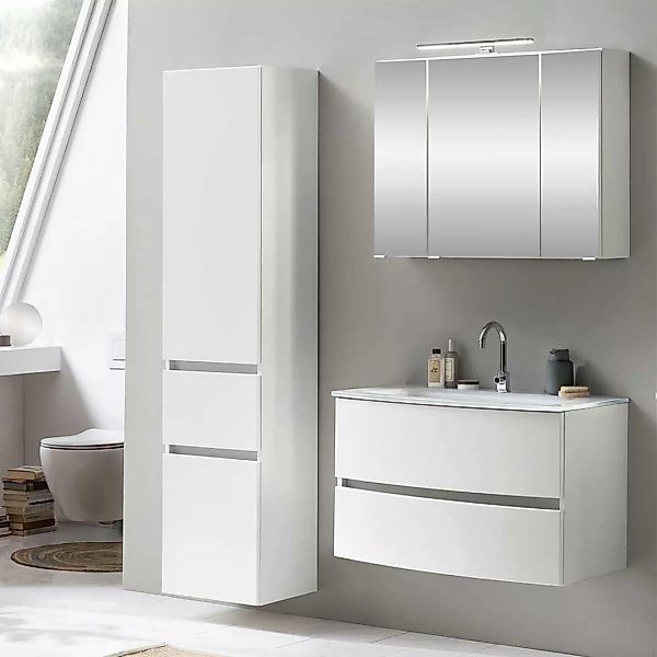 Weiße Badezimmermöbel 120 cm breit LED Beleuchtung (dreiteilig) günstig online kaufen