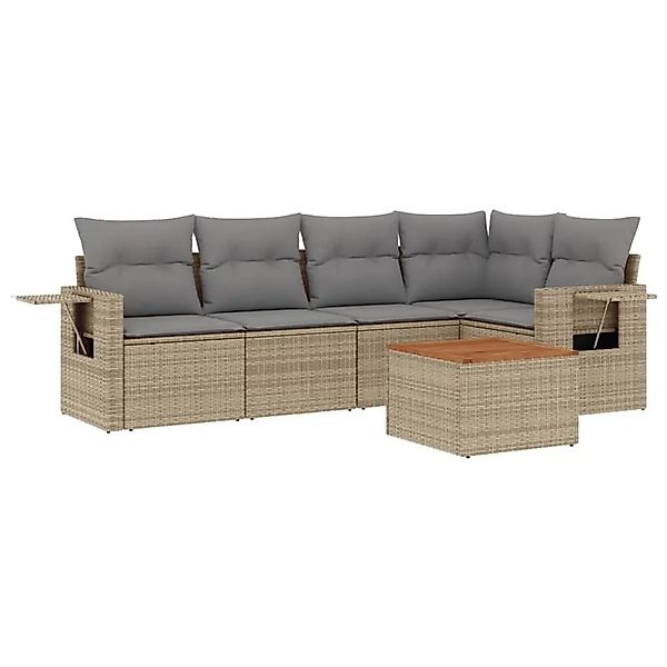 vidaXL 6-Tlg Garten-Sofagarnitur mit Kissen Beige Poly Rattan 3224554 günstig online kaufen