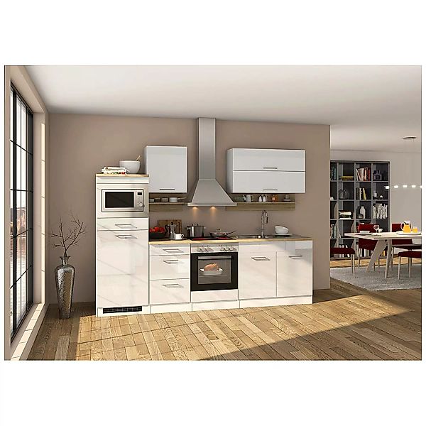 Küchenzeile 270 cm weiß, inkl. E-Geräte MARANELLO-03, Weiß Hochglanz mit E- günstig online kaufen