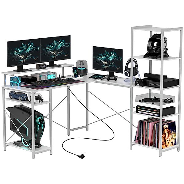 HOMCOM Schreibtisch Gaming Tisch L Form mit Regal, Computertisch mit Monito günstig online kaufen