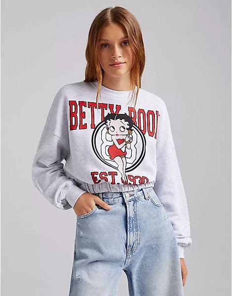 Bershka – Sweatshirt in Grau mit „Betty Boop“-Aufdruck günstig online kaufen