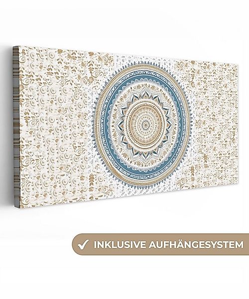 OneMillionCanvasses® Leinwandbild Panorama Mandala - Blau - Bohème - Weiß - günstig online kaufen