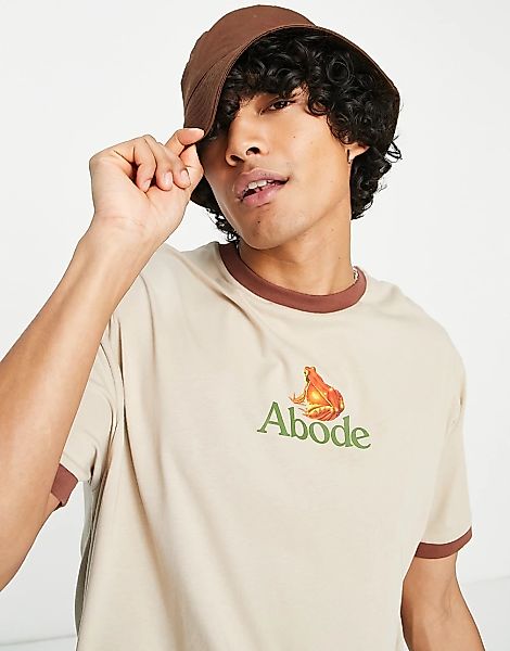 ASOS DESIGN – Locker geschnittenes Ringer-T-Shirt in Beige mit Frosch-Print günstig online kaufen