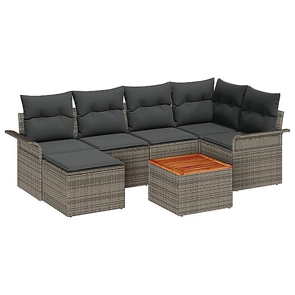 vidaXL Loungesofa 7-teiliges Garten-Sofa-Set mit Kissen Grau Poly-Rattan, 7 günstig online kaufen