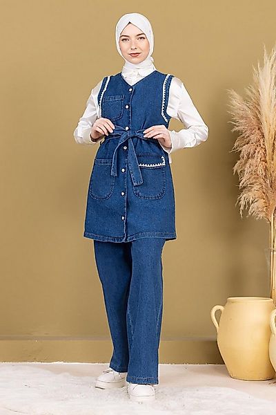 MODAMİHRAM Blusentop Dunkelblaues İnci Denim Set - Detailliertes Doppel-Jea günstig online kaufen