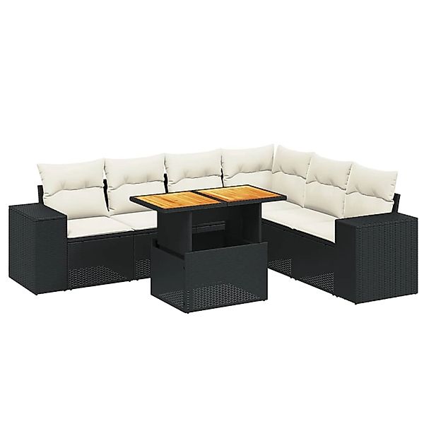 vidaXL 7-Tlg Garten-Sofagarnitur mit Kissen Schwarz Poly Rattan 3272652 günstig online kaufen