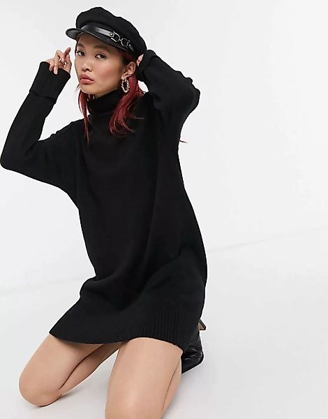River Island – Bequemes Mini-Pulloverkleid in Schwarz mit Rollkragen günstig online kaufen