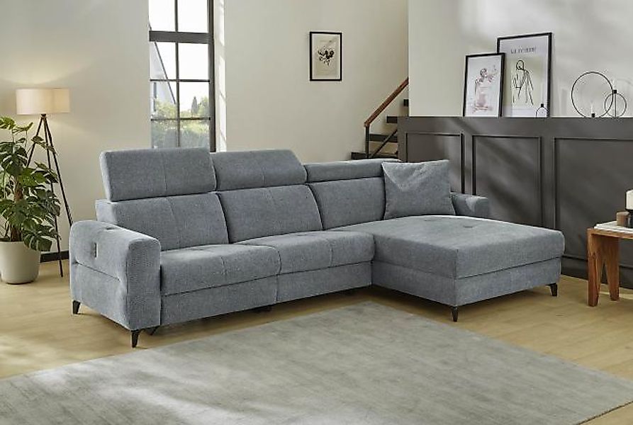 Ecksofa mit Relaxfunktion und Ladestation 301 x 184 cm Grau beidseitig mont günstig online kaufen