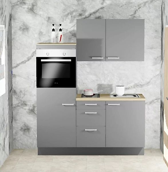 Einbauküche MANKAONYX 5 Onyxgrau - Schränke montiert/ Küchenzeile 170 cm mi günstig online kaufen
