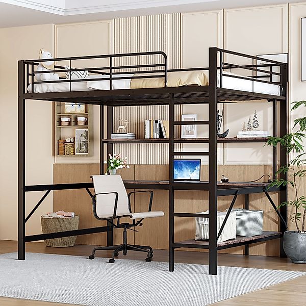 TavilaEcon Hochbett mit USB, LED-Leuchten, Schreibtisch, günstig online kaufen