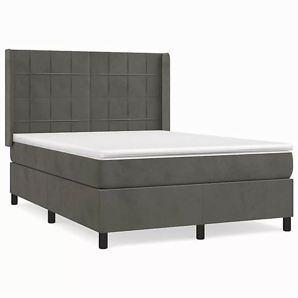 vidaXL Boxspringbett Boxspringbett mit Matratze Dunkelgrau 140x200 cm Samt günstig online kaufen