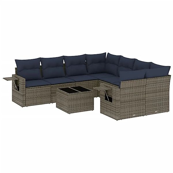 vidaXL 9-Tlg Gartensofa-Set mit Kissen Grau Polyrattan 3219960 günstig online kaufen