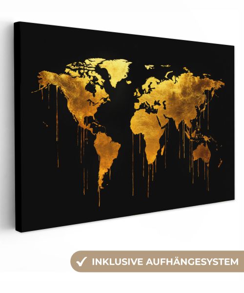 OneMillionCanvasses® Leinwandbild Weltkarte - Gold - günstig online kaufen