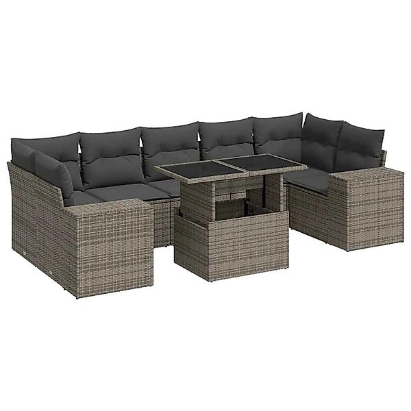 vidaXL 8-Tlg Garten-Sofagarnitur mit Kissen Grau Poly Rattan 3326761 günstig online kaufen