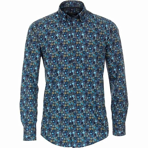 CASAMODA Langarmhemd Große Größen Langarmhemd Alloverdruck blau-gelb CasaMo günstig online kaufen