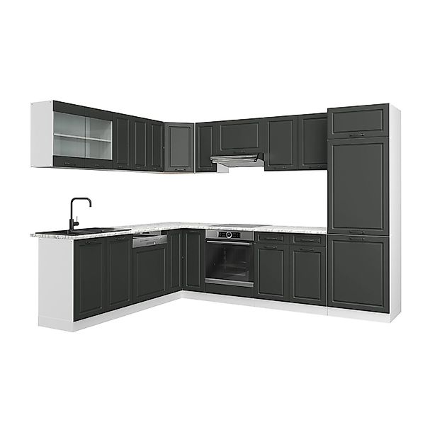 Vicco R-Line Eckküche Anthrazit Landhaus/Weiß 227 x 287 cm AP Marmor günstig online kaufen