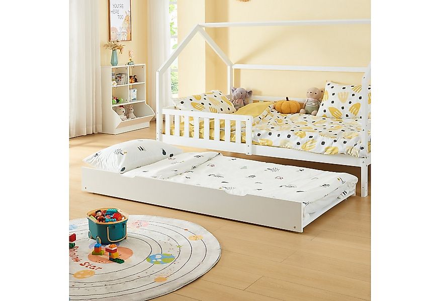 en.casa Ausziehbett, »Ydre« mit Rollen Holz 197 x 94 x 22 cm Weiß günstig online kaufen