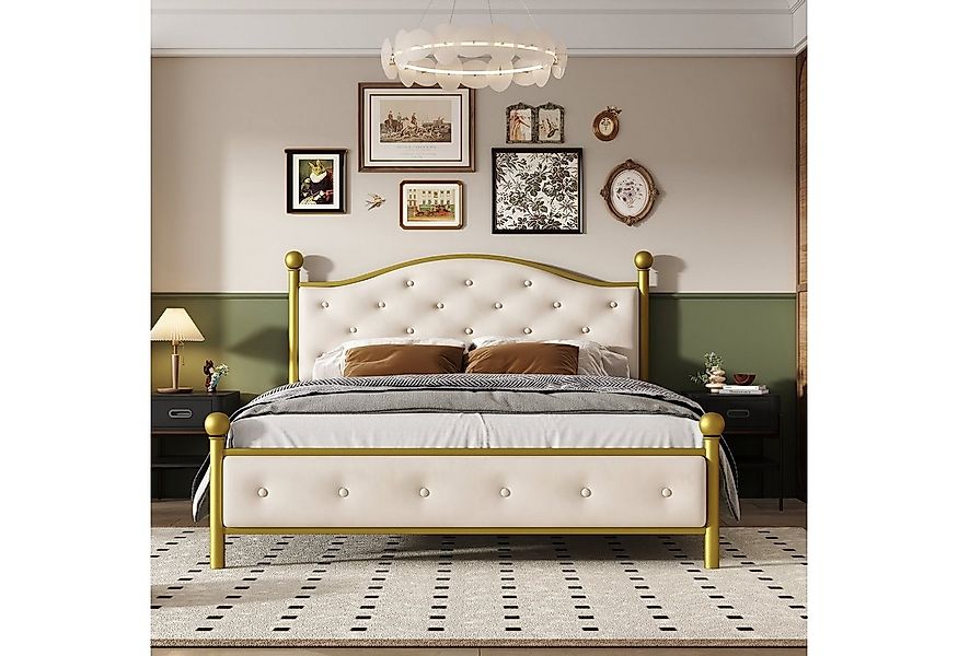 Flieks Metallbett, Doppelbett Polsterbett mit Lattenrost 140x200cm golden günstig online kaufen