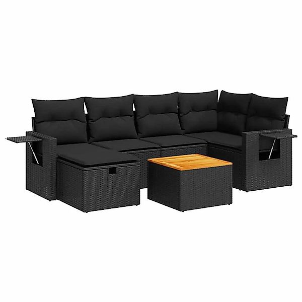 vidaXL 7-Tlg Garten-Sofagarnitur mit Kissen Schwarz Poly Rattan 3325814 günstig online kaufen