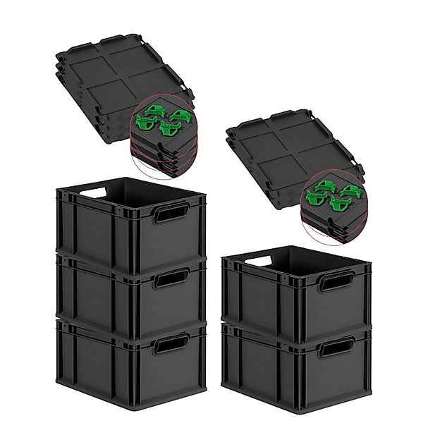 PROREGAL SparSet 5x Eurobox Nextgen Grip Mit Auflagedeckel Und Grünen Versc günstig online kaufen