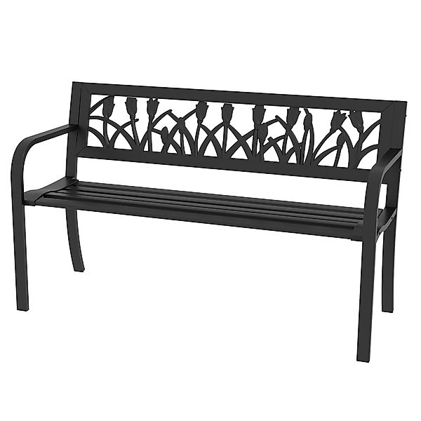 Outsunny Gartenbank aus Stahl, 2-Sitzer Gartenbank mit verziertem Rücken- u günstig online kaufen