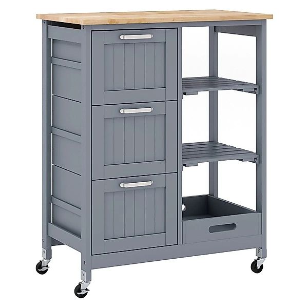 Costway Servierwagen mit Tablett Kücheninsel Aus Kautschukholz Grau günstig online kaufen