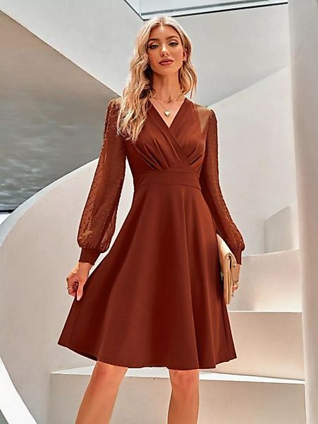 RUZU UG Dirndl Damenkleid V-Ausschnitt Langarm Kleid A-Linien-Kleid Freizei günstig online kaufen