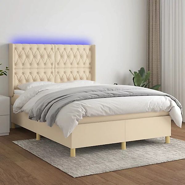 vidaXL Boxspringbett Boxspringbett mit Matratze LED Creme 140x200 cm Stoff günstig online kaufen